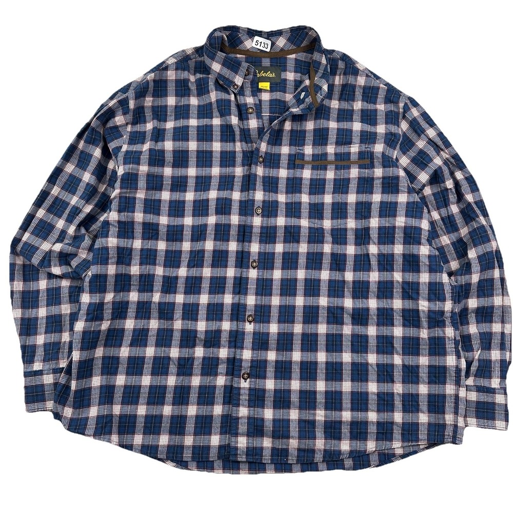 Cabela’s Blue Flannel Shirt Mens 2XL XXL Plaid Button Up Long Sleeve Cotton